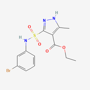 molecular formula C13H14BrN3O4S B2548579 ethyl 5-(N-(3-bromophenyl)sulfamoyl)-3-methyl-1H-pyrazole-4-carboxylate CAS No. 1298026-51-3