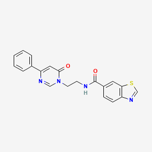 molecular formula C20H16N4O2S B2548585 N-(2-(6-oxo-4-phenylpyrimidin-1(6H)-yl)ethyl)benzo[d]thiazole-6-carboxamide CAS No. 1334371-55-9