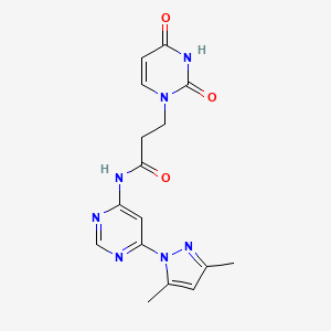 molecular formula C16H17N7O3 B2548587 N-(6-(3,5-dimethyl-1H-pyrazol-1-yl)pyrimidin-4-yl)-3-(2,4-dioxo-3,4-dihydropyrimidin-1(2H)-yl)propanamide CAS No. 1797860-20-8