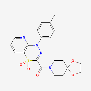 molecular formula C21H22N4O5S B2548611 3-(1,4-dioxa-8-azaspiro[4.5]dec-8-ylcarbonyl)-1-(4-methylphenyl)-1H-pyrido[2,3-e][1,3,4]thiadiazine 4,4-dioxide CAS No. 1291839-81-0