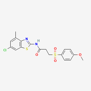 molecular formula C18H17ClN2O4S2 B2548624 N-(6-chloro-4-methylbenzo[d]thiazol-2-yl)-3-((4-methoxyphenyl)sulfonyl)propanamide CAS No. 942006-67-9