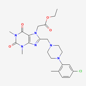 molecular formula C23H29ClN6O4 B2548632 Ethyl 2-[8-[[4-(5-chloro-2-methylphenyl)piperazin-1-yl]methyl]-1,3-dimethyl-2,6-dioxopurin-7-yl]acetate CAS No. 893946-26-4