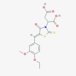 molecular formula C17H17NO7S2 B254864 2-[5-(4-Ethoxy-3-methoxybenzylidene)-4-oxo-2-thioxo-1,3-thiazolidin-3-yl]succinic acid 