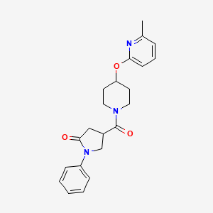 molecular formula C22H25N3O3 B2548647 4-(4-((6-Methylpyridin-2-yl)oxy)piperidine-1-carbonyl)-1-phenylpyrrolidin-2-one CAS No. 1797537-16-6
