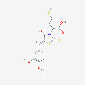 molecular formula C18H21NO5S3 B254866 2-[(5Z)-5-(4-ethoxy-3-methoxybenzylidene)-4-oxo-2-thioxo-1,3-thiazolidin-3-yl]-4-(methylsulfanyl)butanoic acid 