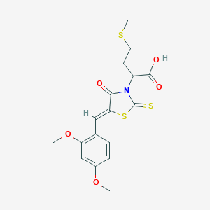 molecular formula C17H19NO5S3 B254867 2-[(5Z)-5-(2,4-dimethoxybenzylidene)-4-oxo-2-thioxo-1,3-thiazolidin-3-yl]-4-(methylsulfanyl)butanoic acid 