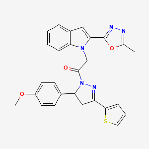 1-(5-(4-methoxyphenyl)-3-(thiophen-2-yl)-4,5-dihydro-1H-pyrazol-1-yl)-2-(2-(5-methyl-1,3,4-oxadiazol-2-yl)-1H-indol-1-yl)ethanone