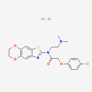 molecular formula C21H23Cl2N3O4S B2548687 盐酸2-(4-氯苯氧基)-N-(6,7-二氢-[1,4]二噁英[2',3':4,5]苯并[1,2-d]噻唑-2-基)-N-(2-(二甲氨基)乙基)乙酰胺 CAS No. 1216572-86-9