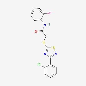 molecular formula C16H11ClFN3OS2 B2548693 2-((3-(2-chlorophenyl)-1,2,4-thiadiazol-5-yl)thio)-N-(2-fluorophenyl)acetamide CAS No. 864919-15-3