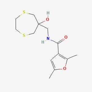 molecular formula C13H19NO3S2 B2548702 N-[(6-Hydroxy-1,4-dithiepan-6-yl)methyl]-2,5-dimethylfuran-3-carboxamide CAS No. 2415532-97-5