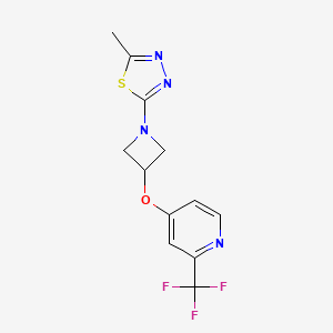 molecular formula C12H11F3N4OS B2548706 2-Methyl-5-[3-[2-(trifluoromethyl)pyridin-4-yl]oxyazetidin-1-yl]-1,3,4-thiadiazole CAS No. 2415504-03-7