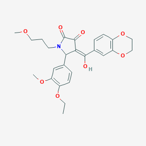 (4E)-4-[2,3-dihydro-1,4-benzodioxin-6-yl(hydroxy)methylidene]-5-(4-ethoxy-3-methoxyphenyl)-1-(3-methoxypropyl)pyrrolidine-2,3-dione