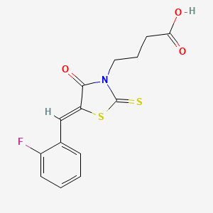 molecular formula C14H12FNO3S2 B2548772 4-[(5Z)-5-[(2-fluorophenyl)methylidene]-4-oxo-2-sulfanylidene-1,3-thiazolidin-3-yl]butanoic acid CAS No. 378209-01-9