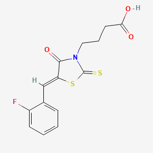 molecular formula C14H12FNO3S2 B2548772 4-[(5Z)-5-[(2-フルオロフェニル)メチリデン]-4-オキソ-2-スルファニリデン-1,3-チアゾリジン-3-イル]ブタン酸 CAS No. 378209-01-9