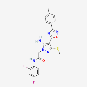 molecular formula C21H18F2N6O2S B2548788 2-[5-amino-4-[3-(4-methylphenyl)-1,2,4-oxadiazol-5-yl]-3-(methylthio)-1H-pyrazol-1-yl]-N-(2,4-difluorophenyl)acetamide CAS No. 1243067-06-2