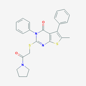 molecular formula C25H23N3O2S2 B254881 6-methyl-2-{[2-oxo-2-(1-pyrrolidinyl)ethyl]sulfanyl}-3,5-diphenylthieno[2,3-d]pyrimidin-4(3H)-one 