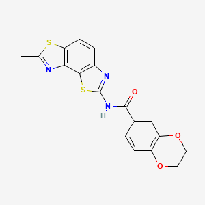 molecular formula C18H13N3O3S2 B2548841 N-(7-甲基[1,3]噻唑并[5,4-e][1,3]苯并噻唑-2-基)-2,3-二氢-1,4-苯并二恶杂环-6-甲酰胺 CAS No. 477555-99-0