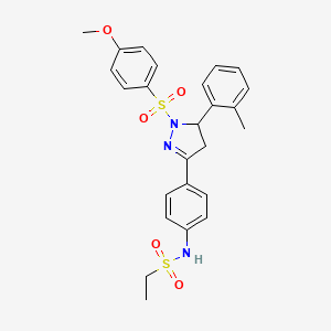 molecular formula C25H27N3O5S2 B2548843 N-[4-[2-(4-methoxyphenyl)sulfonyl-3-(2-methylphenyl)-3,4-dihydropyrazol-5-yl]phenyl]ethanesulfonamide CAS No. 851781-91-4