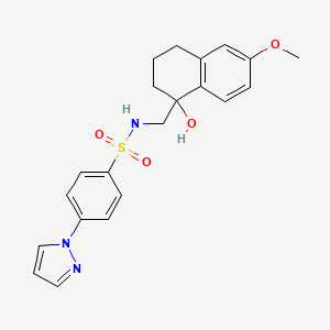 molecular formula C21H23N3O4S B2548850 N-((1-hydroxy-6-methoxy-1,2,3,4-tetrahydronaphthalen-1-yl)methyl)-4-(1H-pyrazol-1-yl)benzenesulfonamide CAS No. 2034405-59-7