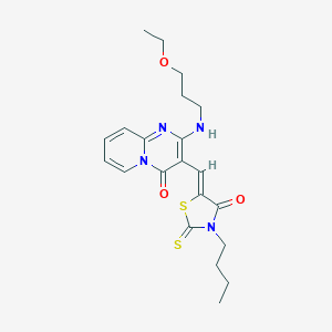 molecular formula C21H26N4O3S2 B254889 3-[(Z)-(3-butyl-4-oxo-2-thioxo-1,3-thiazolidin-5-ylidene)methyl]-2-[(3-ethoxypropyl)amino]-4H-pyrido[1,2-a]pyrimidin-4-one 