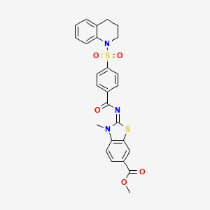 molecular formula C26H23N3O5S2 B2548896 (E)-methyl 2-((4-((3,4-dihydroquinolin-1(2H)-yl)sulfonyl)benzoyl)imino)-3-methyl-2,3-dihydrobenzo[d]thiazole-6-carboxylate CAS No. 850909-19-2