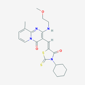 molecular formula C22H26N4O3S2 B254890 3-[(Z)-(3-cyclohexyl-4-oxo-2-thioxo-1,3-thiazolidin-5-ylidene)methyl]-2-[(2-methoxyethyl)amino]-9-methyl-4H-pyrido[1,2-a]pyrimidin-4-one 