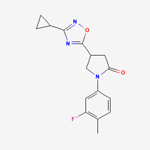 molecular formula C16H16FN3O2 B2548903 4-(3-Cyclopropyl-1,2,4-oxadiazol-5-yl)-1-(3-fluoro-4-methylphenyl)pyrrolidin-2-one CAS No. 1170196-23-2