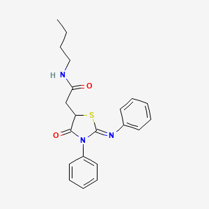 (E)-N-butyl-2-(4-oxo-3-phenyl-2-(phenylimino)thiazolidin-5-yl)acetamide