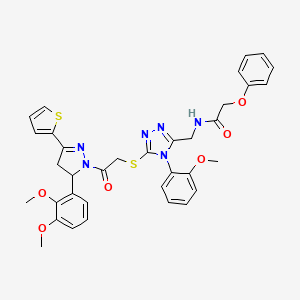 molecular formula C35H34N6O6S2 B2548951 N-((5-((2-(5-(2,3-dimethoxyphenyl)-3-(thiophen-2-yl)-4,5-dihydro-1H-pyrazol-1-yl)-2-oxoethyl)thio)-4-(2-methoxyphenyl)-4H-1,2,4-triazol-3-yl)methyl)-2-phenoxyacetamide CAS No. 393585-20-1