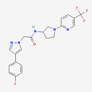 molecular formula C21H19F4N5O B2548959 2-(4-(4-fluorophenyl)-1H-pyrazol-1-yl)-N-(1-(5-(trifluoromethyl)pyridin-2-yl)pyrrolidin-3-yl)acetamide CAS No. 1795192-89-0