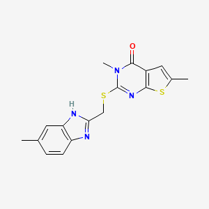 molecular formula C17H16N4OS2 B2548962 3,6-dimethyl-2-[(6-methyl-1H-benzimidazol-2-yl)methylsulfanyl]thieno[2,3-d]pyrimidin-4-one CAS No. 878699-51-5