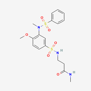 molecular formula C18H23N3O6S2 B2548964 3-(4-methoxy-3-(N-methylphenylsulfonamido)phenylsulfonamido)-N-methylpropanamide CAS No. 881936-02-3