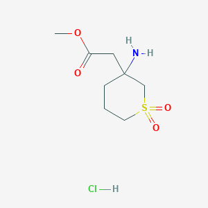 molecular formula C8H16ClNO4S B2548996 Methyl 2-(3-amino-1,1-dioxothian-3-yl)acetate;hydrochloride CAS No. 2503202-16-0