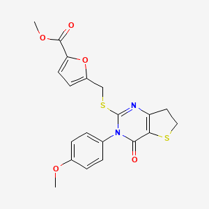 molecular formula C20H18N2O5S2 B2549001 Methyl 5-(((3-(4-methoxyphenyl)-4-oxo-3,4,6,7-tetrahydrothieno[3,2-d]pyrimidin-2-yl)thio)methyl)furan-2-carboxylate CAS No. 850915-70-7