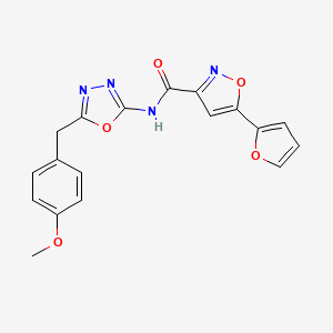 molecular formula C18H14N4O5 B2549009 5-(furan-2-yl)-N-(5-(4-methoxybenzyl)-1,3,4-oxadiazol-2-yl)isoxazole-3-carboxamide CAS No. 1209673-41-5
