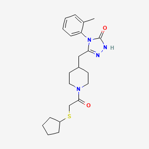 molecular formula C22H30N4O2S B2549020 3-((1-(2-(cyclopentylthio)acetyl)piperidin-4-yl)methyl)-4-(o-tolyl)-1H-1,2,4-triazol-5(4H)-one CAS No. 2034475-01-7