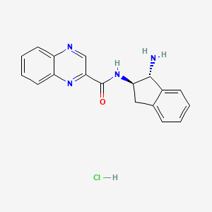 molecular formula C18H17ClN4O B2549043 N-[(1R,2R)-1-Amino-2,3-dihydro-1H-inden-2-yl]quinoxaline-2-carboxamide;hydrochloride CAS No. 2418593-32-3