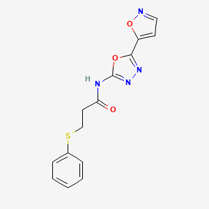 molecular formula C14H12N4O3S B2549050 N-(5-(isoxazol-5-yl)-1,3,4-oxadiazol-2-yl)-3-(phenylthio)propanamide CAS No. 952847-99-3