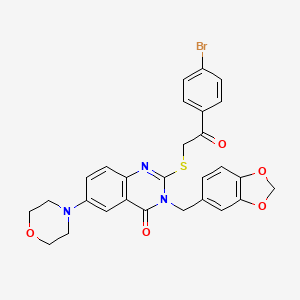 molecular formula C28H24BrN3O5S B2549057 3-(1,3-苯并二氧杂环-5-基甲基)-2-[2-(4-溴苯基)-2-氧代乙基]硫代-6-吗啉-4-基喹唑啉-4-酮 CAS No. 689757-33-3