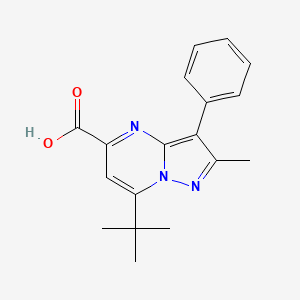 molecular formula C18H19N3O2 B2549060 7-Tert-butyl-2-methyl-3-phenylpyrazolo[1,5-a]pyrimidine-5-carboxylic acid CAS No. 887833-48-9