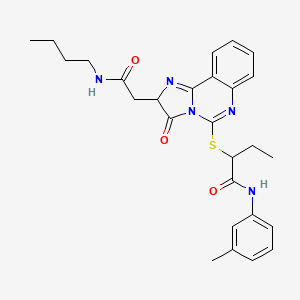 molecular formula C27H31N5O3S B2549077 2-((2-(2-(ブチルアミノ)-2-オキソエチル)-3-オキソ-2,3-ジヒドロイミダゾ[1,2-c]キナゾリン-5-イル)チオ)-N-(m-トリル)ブタンアミド CAS No. 1022234-70-3