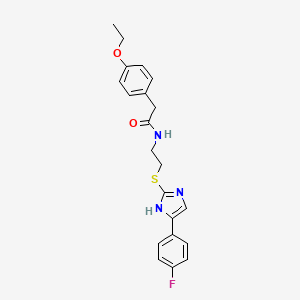 molecular formula C21H22FN3O2S B2549079 2-(4-乙氧苯基)-N-(2-((5-(4-氟苯基)-1H-咪唑-2-基)硫代)乙基)乙酰胺 CAS No. 897456-17-6