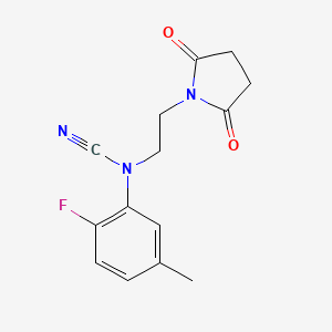 molecular formula C14H14FN3O2 B2549088 2-(2,5-二氧代吡咯烷-1-基)乙基-(2-氟-5-甲基苯基)氰胺 CAS No. 1645514-07-3