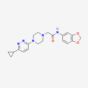 molecular formula C20H23N5O3 B2549093 N-(benzo[d][1,3]dioxol-5-yl)-2-(4-(6-cyclopropylpyridazin-3-yl)piperazin-1-yl)acetamide CAS No. 2034315-12-1
