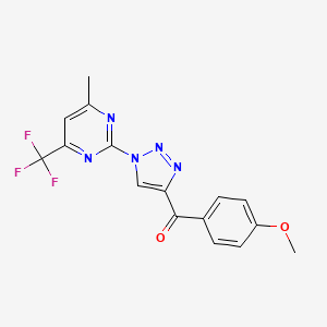molecular formula C16H12F3N5O2 B2549099 (4-methoxyphenyl){1-[4-methyl-6-(trifluoromethyl)-2-pyrimidinyl]-1H-1,2,3-triazol-4-yl}methanone CAS No. 861207-84-3