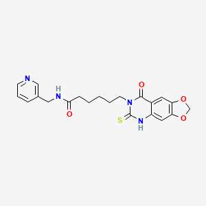 molecular formula C21H22N4O4S B2549101 6-(8-氧代-6-磺亚甲基-5H-[1,3]二氧杂环[4,5-g]喹唑啉-7-基)-N-(吡啶-3-基甲基)己酰胺 CAS No. 688053-89-6