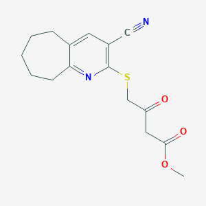 molecular formula C16H18N2O3S B2549103 methyl 4-[(3-cyano-6,7,8,9-tetrahydro-5H-cyclohepta[b]pyridin-2-yl)sulfanyl]-3-oxobutanoate CAS No. 674805-91-5