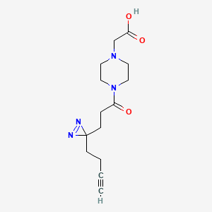 molecular formula C14H20N4O3 B2549105 2-[4-[3-(3-But-3-ynyldiazirin-3-yl)propanoyl]piperazin-1-yl]acetic acid CAS No. 2220169-89-9