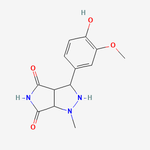 molecular formula C13H15N3O4 B2549147 3-(4-ヒドロキシ-3-メトキシフェニル)-1-メチルテトラヒドロピロロ[3,4-c]ピラゾール-4,6(1H,5H)-ジオン CAS No. 1005271-00-0