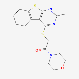 molecular formula C17H21N3O2S2 B2549148 2-[(2-Methyl-5,6,7,8-tetrahydro-[1]benzothiolo[2,3-d]pyrimidin-4-yl)sulfanyl]-1-morpholin-4-ylethanone CAS No. 503432-16-4